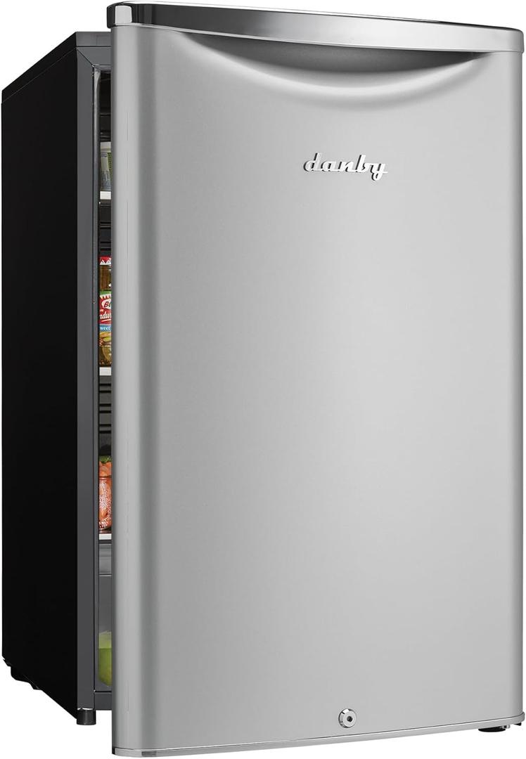 Danby DAR044A6DDB Contemporary Classic 4.4 Cu.Ft. Mini Fridge, Compact Refrigerator for Bedroom, Living Room, Bar, Dorm, Kitchen, Office, E-Star in Silver, 3 Sq Ft
