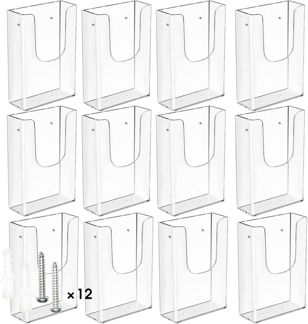 MaxGear Brochure Holder 4x9 Inch Acrylic Wall Mount Pamphlet & Flyer Holder, Clear Plastic Organizer for Tri-Fold Brochures and Marketing Literature, 12 Pack