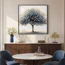 Framed Square Tree of Life Wall Art, Blue Gold Modern Money Tree Painting Prints, Minimalist Elegant Luxury Abstract Tree Artwork for Living Room Bedroom Kitchen Hallway Office Home Decor, 30x30 Inch