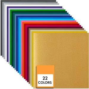 HTV Heat Transfer Vinyl 22 Color 12"12" Sheets Bundle Iron on Vinyl for DIY T-Shirts Gift Design (Assorted)