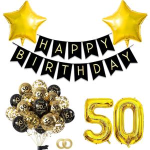 2 x 50th Black Gold Birthday Decorations for Men Womne,Black and Gold 50th Birthday Balloons,Happy Birthday Black Gold Banner Foil Number 50 Balloons Decorations Black Gold 50th Birthday Party