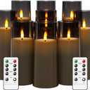 Flickering Flameless Candles Battery Operated with Remote and 2/4/6/8 H Timer Plexiglass Led Pillar Candles Pack of 9 (D2.3 xH 5" 6" 7") with Realistic Moving Wick Candles for Home Decor(Grey)