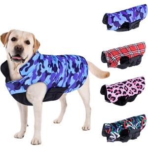 CuteBone Winter Dog Jacket - Windproof & Waterproof, Reversible & Adjustable for Small to Large Dogs - Warm Cold Weather Coats with Leash Hole (2-Camouflage), Size Smal