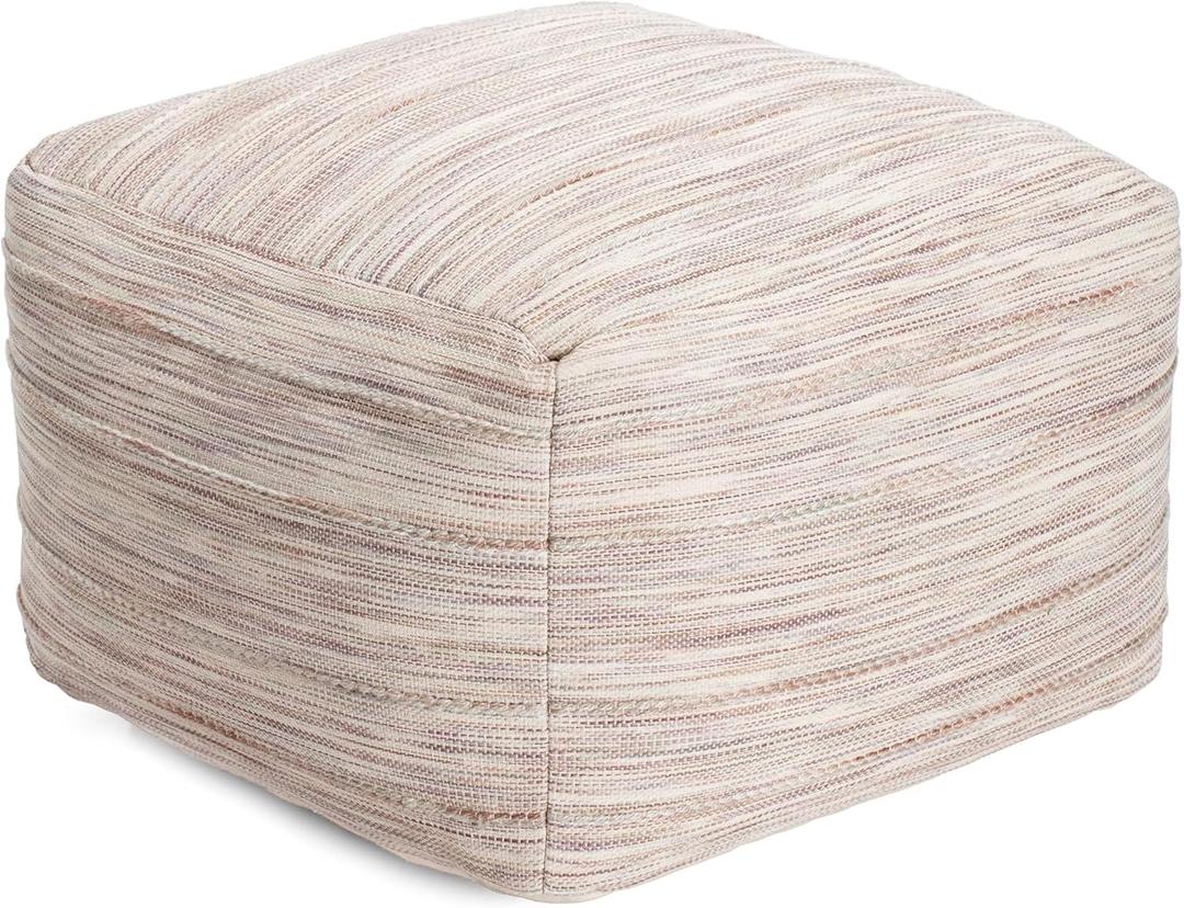 Anji Mountain Pouf Ottoman Foot Rest, Handmade Ottoman Pouf, Comfortable Foot Stool, Decorative Floor Seating for Living Room Decor, Bedroom & Home Dcor Accent - Joya Taupe, 22"D x 22"W x 16"H