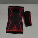 ATHLEDICT Knee Brace Compression Sleeve with Strap for Best Support & Pain Relief for Meniscus Tear, Arthritis, Running, Basketball, MCL, Jogging, Post Surgery Recovery for Men & Women, L (Dark Grey/Red)