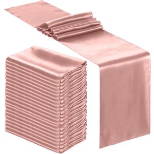 Bencailor 24 Pcs Satin Table Runner Bulk 12 x 108 Inches Long Table Runners Bright Smooth Fabric Tablecloth for Wedding Banquet Birthday Holiday Graduation Party Decorations(Light Pink)