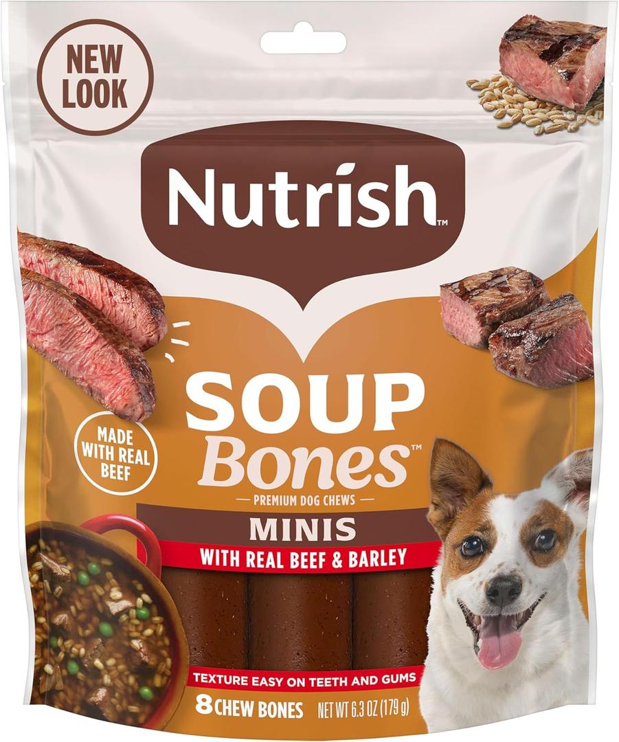 Nutrish Soup Bones Minis Premium Dog Chews with Real Beef and Barley, 6.3 oz Pouch, Pack of 7 (Rachael Ray), Best Before: Sept 11, 2026