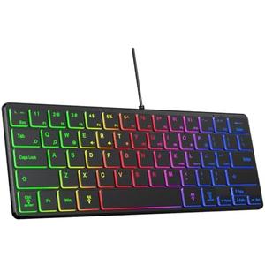 PINKCAT Wired Mini Backlit Keyboard, 64 Keys RGB Ultra-Compact Keyboard Computer 60% Keyboards, Light Slim for Office, Home, Laptop, PC