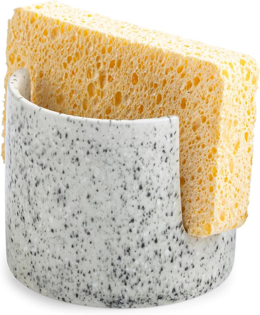 Kitchen Sink Sponge Holder, Dish Sponge Rack Ceramic Brush Holder Farmhouse Kitchen Dish Rack for Brush, Scrubbers, Bathroom, Sink, Speckled Glaze (Cylindrical)