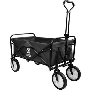 Elevon Heavy Duty Steel Frame Collapsible Folding 150 Pound Capacity Outdoor Camping Garden Utility Wagon Yard Cart, Black