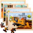 Wooden Vehicle Puzzles for Kids Age 3 4 5 Year Old, 4 Pack 24 Pcs Montessori Toddler Jigsaw Puzzles for Girl boy Activities Preschool Learning Educational Birthday Gift Travel Autistic Wooden Toys