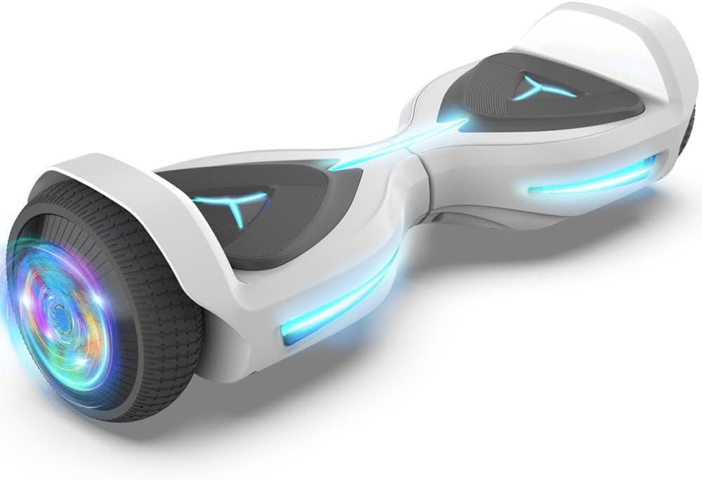 All Terrain Hover Board with Flash LED Lights and Wireless Speakers, Electric Hoverboard Supports Up to 165 lbs, Self Balancing Scooter Gift for Kids (White)