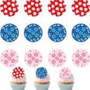 15pcs Edible Round Cupcake Toppers, 2in/5cm Pre-Cut Wafer Paper Hawaiian Cupcake Decorations Hibiscus & Leaf Birthday Cartoon Theme Decor Supplies for Hawaii Party (3 Styles)