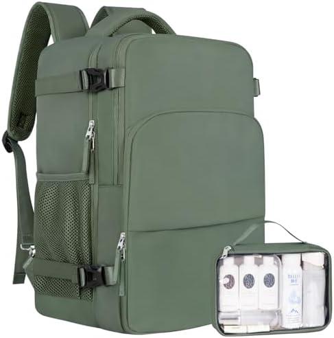 Sinaliy Travel Backpack, Carry on Flight Approved Backpack with Multi-Pockets, TSA Waterproof 17.3inch Laptop Backpack, Personal Item Travel Bag for Men Women, Army Green