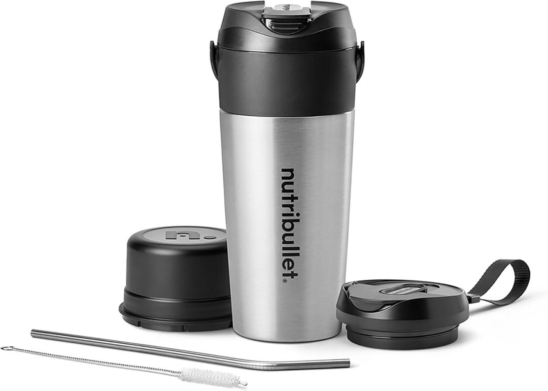 nutribullet Flip Portable Blender with Insulated Cup, Cordless, Brushed Stainless, NBPB50350SS (20 oz)