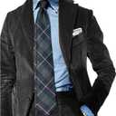 Men's Suits 2 Piece Retro Corduroy Slim Fit Business Formal Dress Suit for Wedding Prom Tuxedos Jacket Pants Set (Black)