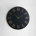 Large Modern Wall Clock - 24 inch, Contemporary Simple, Matte Black, Distressed Gold Roman Numerals, Metal Face, Battery Operated, Minimalist Decorative Wall Clock for Living Room, Entryway, Kitchen
