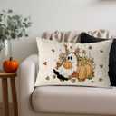 2 x GAGEC Halloween Pillow Covers 20x12 Inch Ghost Floral Throw Pillow Covers Holiday Fall Farmhouse Pillowcase Couch Cushion Case for Indoor Outdoor Home Sofa Decor