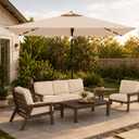 6.5 x 10ft Rectangular Patio Umbrella with Solar Lights, 16 LED Lighted Market Umbrella with Push-Button Tilt and Crank, 6 Sturdy Iron Ribs for Garden, Deck, Pool, Beige