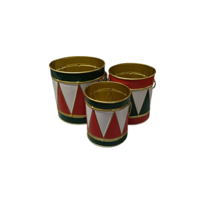 Interiors Red & Green Harlequin Drum Containers Set/3 Iron 56253A-RDGR