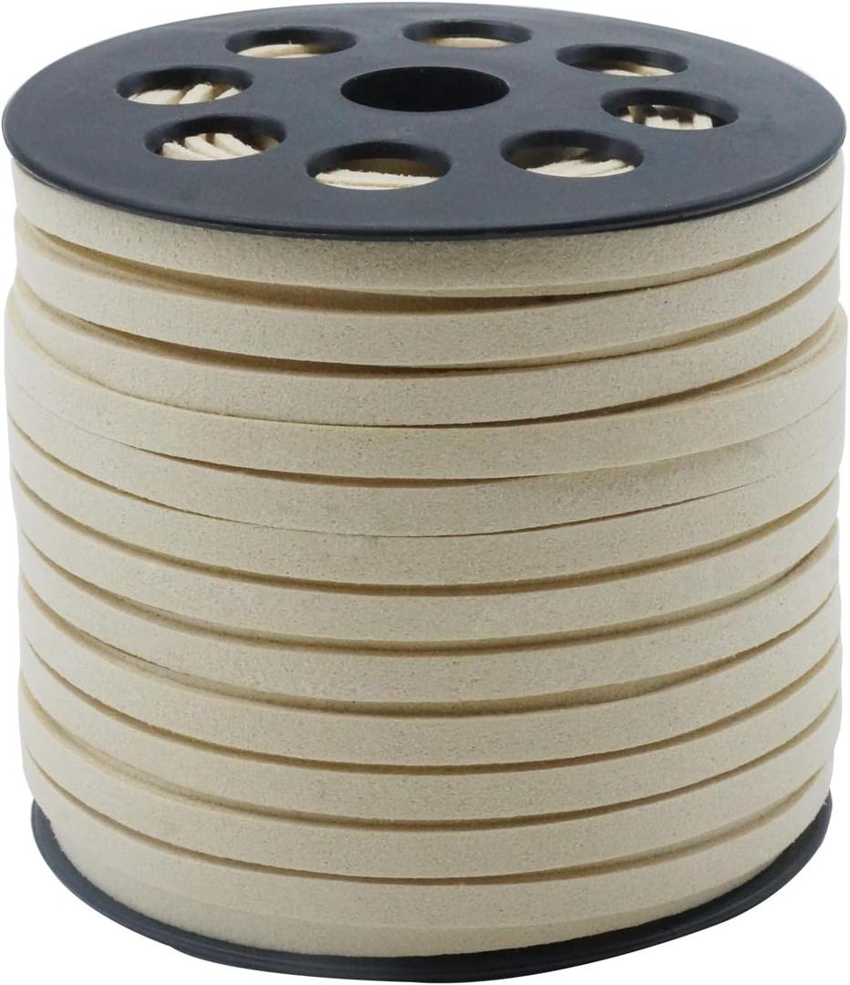 5mm x50 Yards Ivory Suede Cord Suede Lace Faux Leather Cord with Roll Spool for Bracelet Necklace Beading DIY Handmade Crafts Leather Cord for Jewelry Making (Ivory)