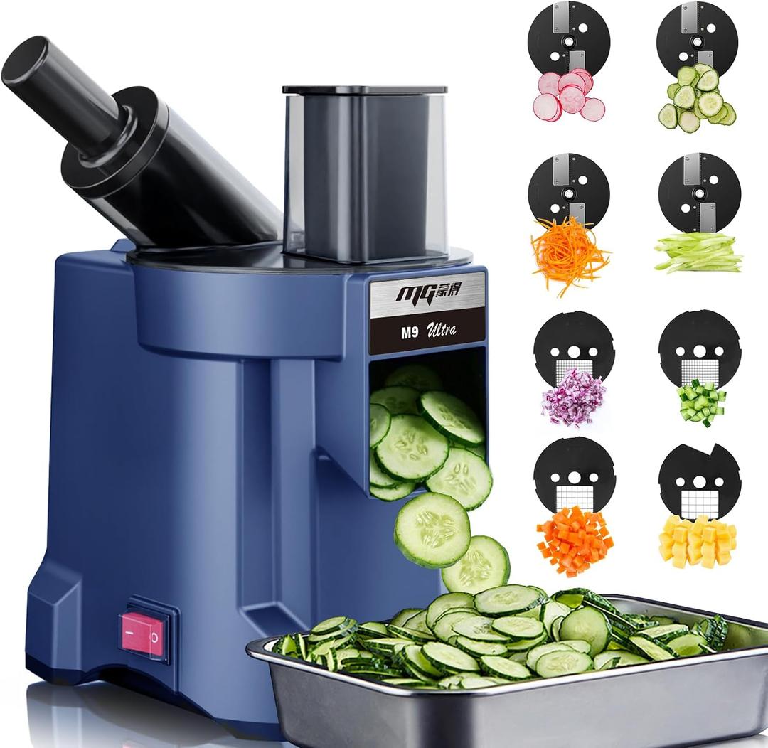 MOGAN 8-In-1 Electric Vegetable Cutter, Commercial Vegetable Slicer Fruit Slicer Machine, Veggie Food Processor Dicer Chopper Stainless Steel Blades for Slicing Shredder Dicing for Home and Kitchen, 
Product Dimensions	9.8"L x 8.2"W x 13.8"H