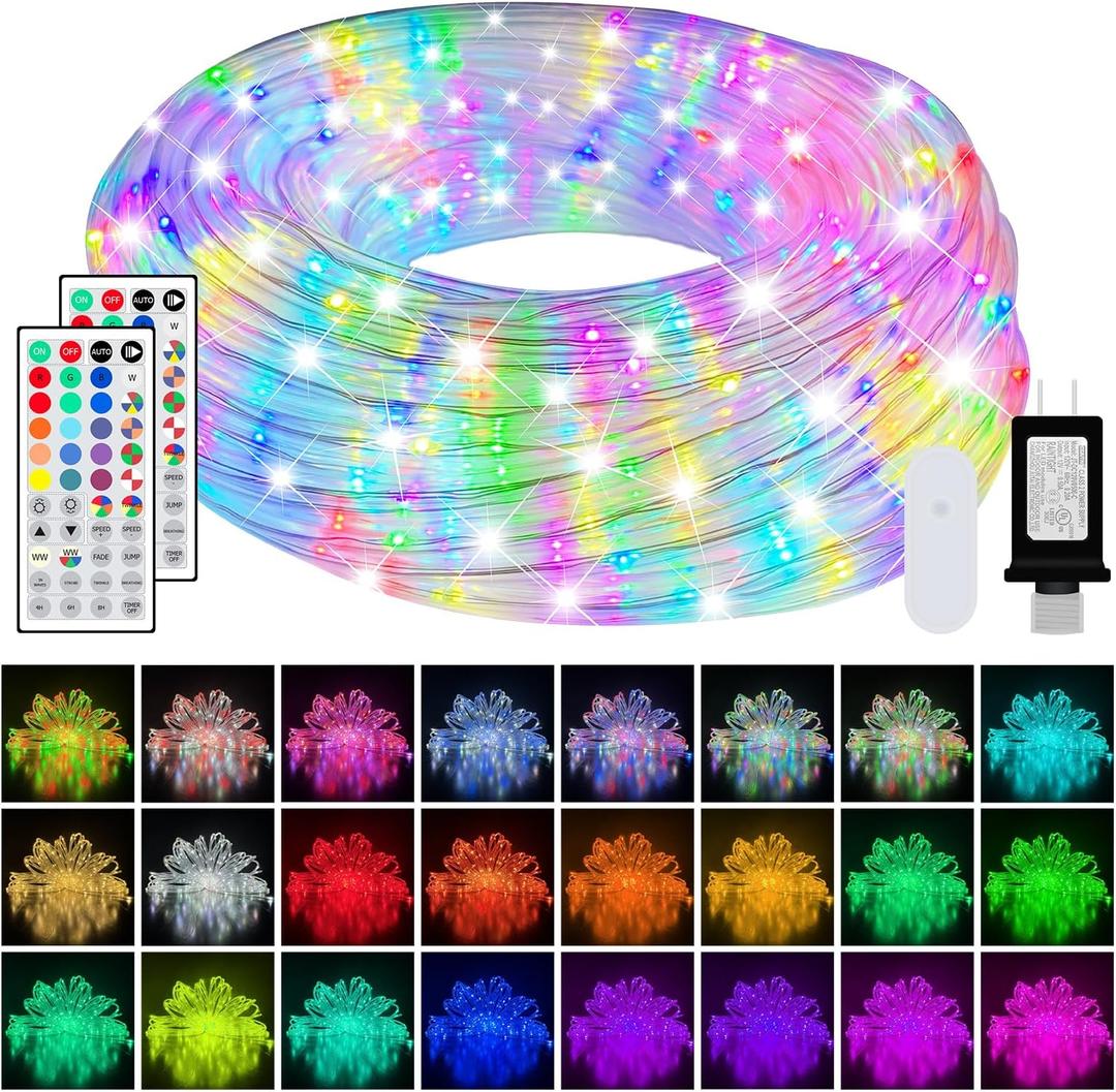 50ft LED Rope Lights 25 Colors, Outdoor IP68 Waterproof Warm White RGB Tube String Lights with 149 Modes and 4 Brightness, Rope Lights for Outside, Yard, Deck, Fiesta Party, Birthday Decorations