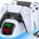 Controller Charger for PS5, Dual Charging Dock Station for PlayStation 5 Dualsense & Edge with RGB Light, Fast PS5 Dual Controller Charging Station with Cable for PlayStation Games (White)