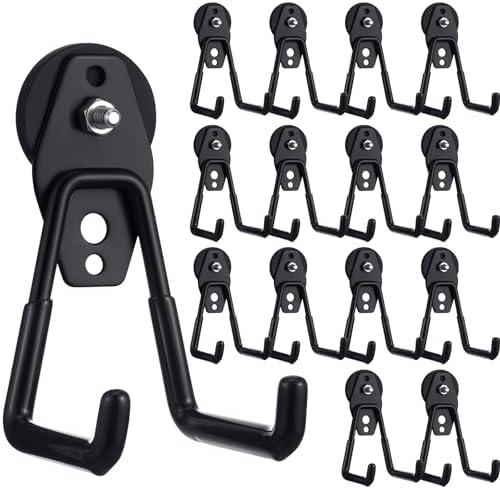 Landhoow 14 Pcs Large Magnetic Hooks Heavy Duty Garage Magnet Hooks Strong Storage Utility Magnetic Hangers with Anti Slip Rubber Coating for Indoor and Outdoor Hanging (Black)