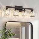 VOLISUN Crystal Vanity Lights for Bathroom, 4 Light Bathroom Vanity Light, Modern Matte Black Bathrooms Light Over Mirror, Black Bathrooms Lights Fixtures-UL Certificated(Exclude Bulb)