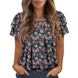 Angerella Womens Short Sleeve Shirts Summer Work Casual T-Shirt Tops Cute Trendy Flowy Tunic Loose Fit Dressy Blouse Sunflower Pink S