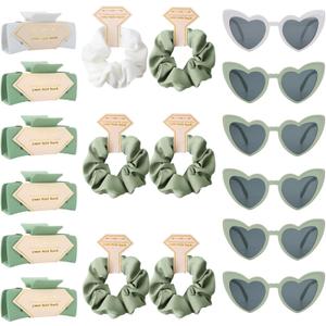 Bridesmaid Scrunchies Proposal Gifts Bachelorette Hair Claws Clips women heart sunglasses for Wedding Party Favors (White&Green 18sets)