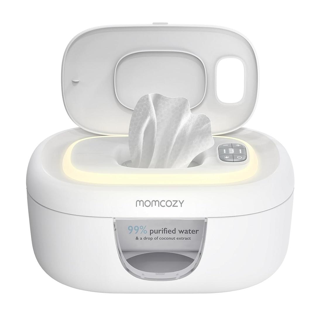 Momcozy Baby Wipe Warmer, Innovative Spring Design, Large Capacity Wipes Dispenser for 60-80pcs, Fast & Even Heating, 4 Modes of Temperature Heating Control, Diaper Wipe Warmer with Night Light, Grey (Regular)