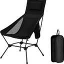 High Back Folding Camping Chair with Pillow, Lightweight Portable Chair for Adults, 2-in-1 Height Adjustment, Deep Recline, Side Pockets for Camping, Motorcycle RV, Backpacking