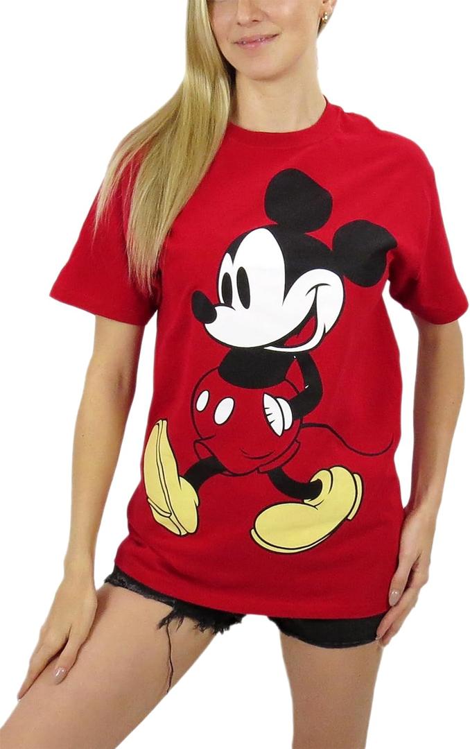 Disney Womens Mickey Mouse Relaxed Fit Tee (Small, Regular, Stroll Red)