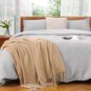 VALUXE Duvet Cover Set King Size 100% Cotton,Light Gray Waffle Weave Soft and Breathable 3 PCs Bedding Set (1 Duvet Cover and 2 Pillow Sham)