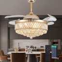 48" Dimmable Gold Fandelier Crystal LED Ceiling Fans with Lights and Remote Chandeliers Ceiling Fan for Bedroom,Dining Room,Living Room (Gold, 48 in)