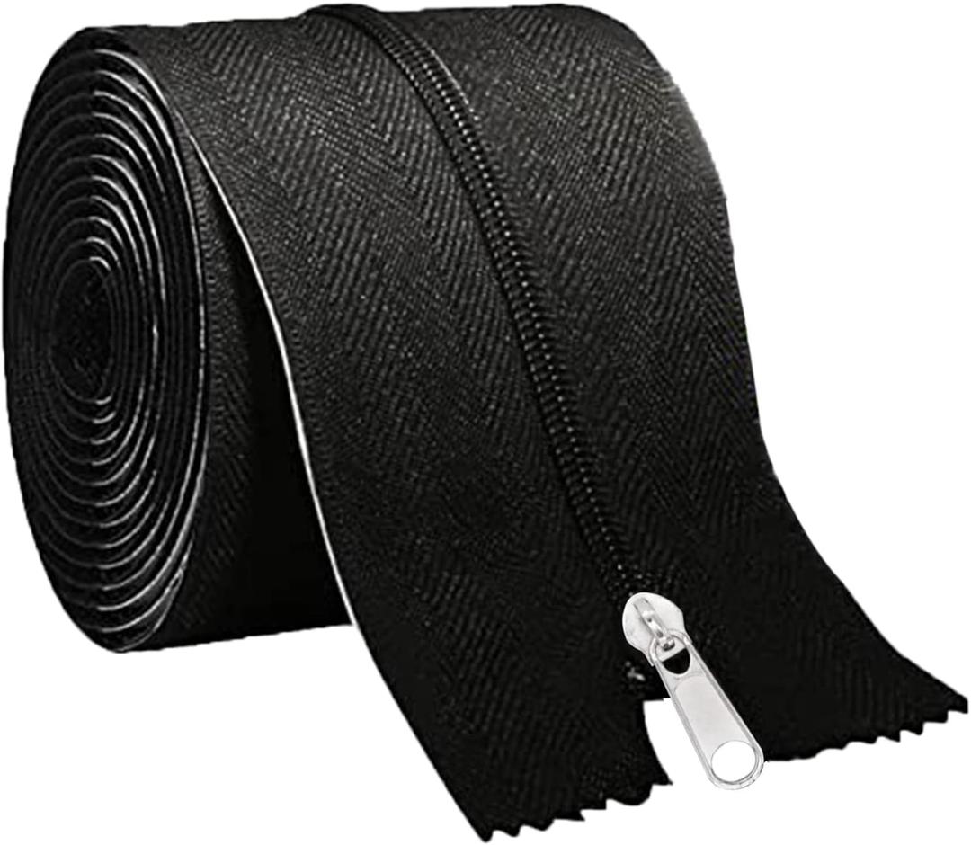 HOMEANING 1PC 3 inch x 7 ft Black Heavy Duty Zipper for Tarp, Wall, Rust-Resistant and Waterproof, Double-Side Indoor Outdoor Dust Barriers Peel, Excellent Air Tightness