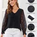 Altelime Women's Long Sleeve Drawstring Tops V Neck Dressy Casual Chiffon Blouses Elegant Double Layers Shirts (Black, XL)