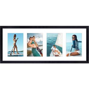 Giftgarden 4x6 Picture Frame Collage 4 Opening, 8x20 Frame Matted to Four 4x6 Photos with Mat for Wall Display, Black