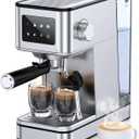Espresso Machine with Milk Frother, 20 Bar Compact Espresso Maker with Touch Screen & 57.5oz Removable Water Tank for Home, Stainless Steel Coffee Machine for Cappuccino, Latte, Silver 