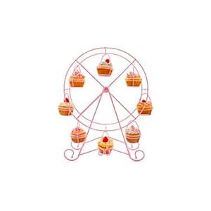 Zoie + Chloe Ferris Wheel Cupcake Stand - Decorative Cupcake Holder for Parties - Spinning Display for Serving Pastry, Treats & Desserts - Easy-to-Clean, Fits 8 Small Cupcakes - 14x4x17, Rose Pink