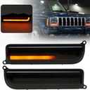 2PCS Sequential Led Front Turn Signal Lights for 1997-2001 J'eep Cherokee XJ Amber Led Bumper Signal Lights White Parking Light Front Corner Side Marker Lamps OEM Replacement 55055142 Smoked Lens