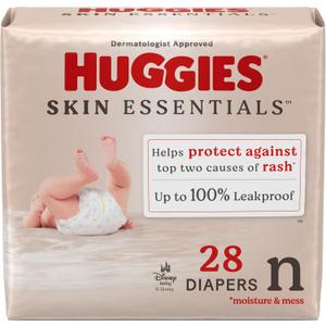 Huggies Size Newborn Diapers, Skin Essentials Baby Diapers, Size Newborn (6-9 lbs), 28 Count, Packaging May Vary