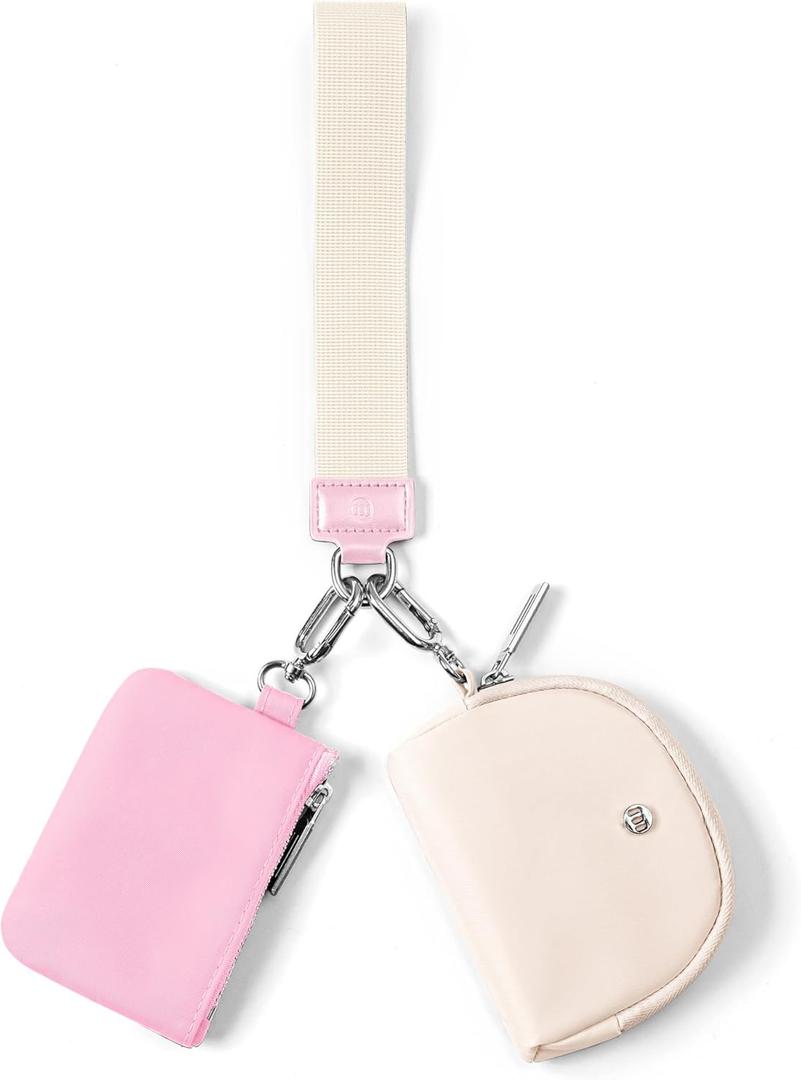 Mum's Memory Mini Zip Around Wristlet Wallets for Women -KeyChain Wallet with Detachable Dual Pouch Wristlet -Key Chain Coin Purse Small Wallets (Pink+White)