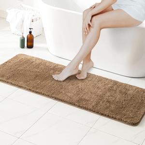 MIULEE Light Brown Bathroom Runner Rugs, Soft Absorbent Microfiber Long Bath Rugs Non Slip Quick Dry Fluffy Bath Mats for Bathroom Floor, Machine Washable, 24x70 Inch