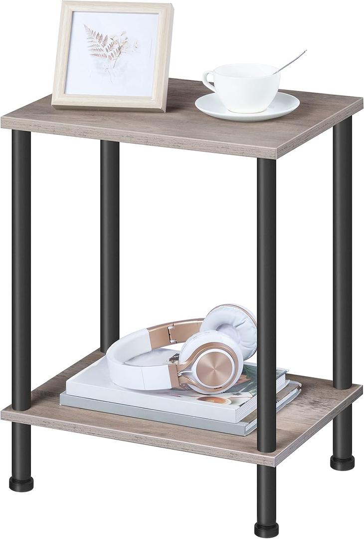 HOOBRO End Table, Small Side Table, Nightstand with 2-Layer Storage Shelves, Sofa Table for Small Spaces, Living Room, Bedroom, Stable Frame, Easy Assembly, Greige and Black