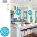 10" Blue Coastal Pendant Light Kitchen Island,Glass Globe Ocean Ceiling Light Fixture Beach House,Dimmable Hemp Rope Light Fixture Hanging For Bathroom Living Room Farmhouse Entry Bedroom, Bulb Incl.