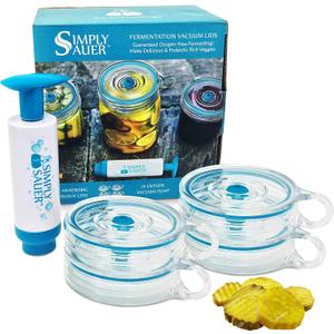 Simply Sauer Fermentation Airlock Bundle Kit - Fits Wide Mouth Mason Jars - Supplies Include Airlocks, Pump (4 Lids + Pump)