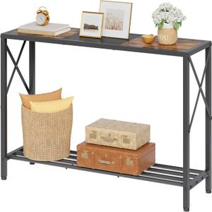 Tajsoon Console Table 41.8, 2-Tier Industrial Entryway Table, Narrow Entrance Sofa Table with Shelves, Hallway, Living Room, Foyer, Corridor, Office, Rustic Brown and Black